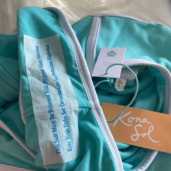 Kona Sol Terry cloth Bandeau Turquoise Blue Biquíni two Piece Size M NWT - Picture 4 of 12